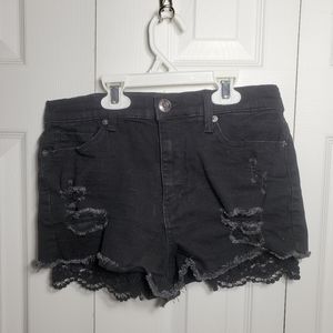 Black distressed jean shorts